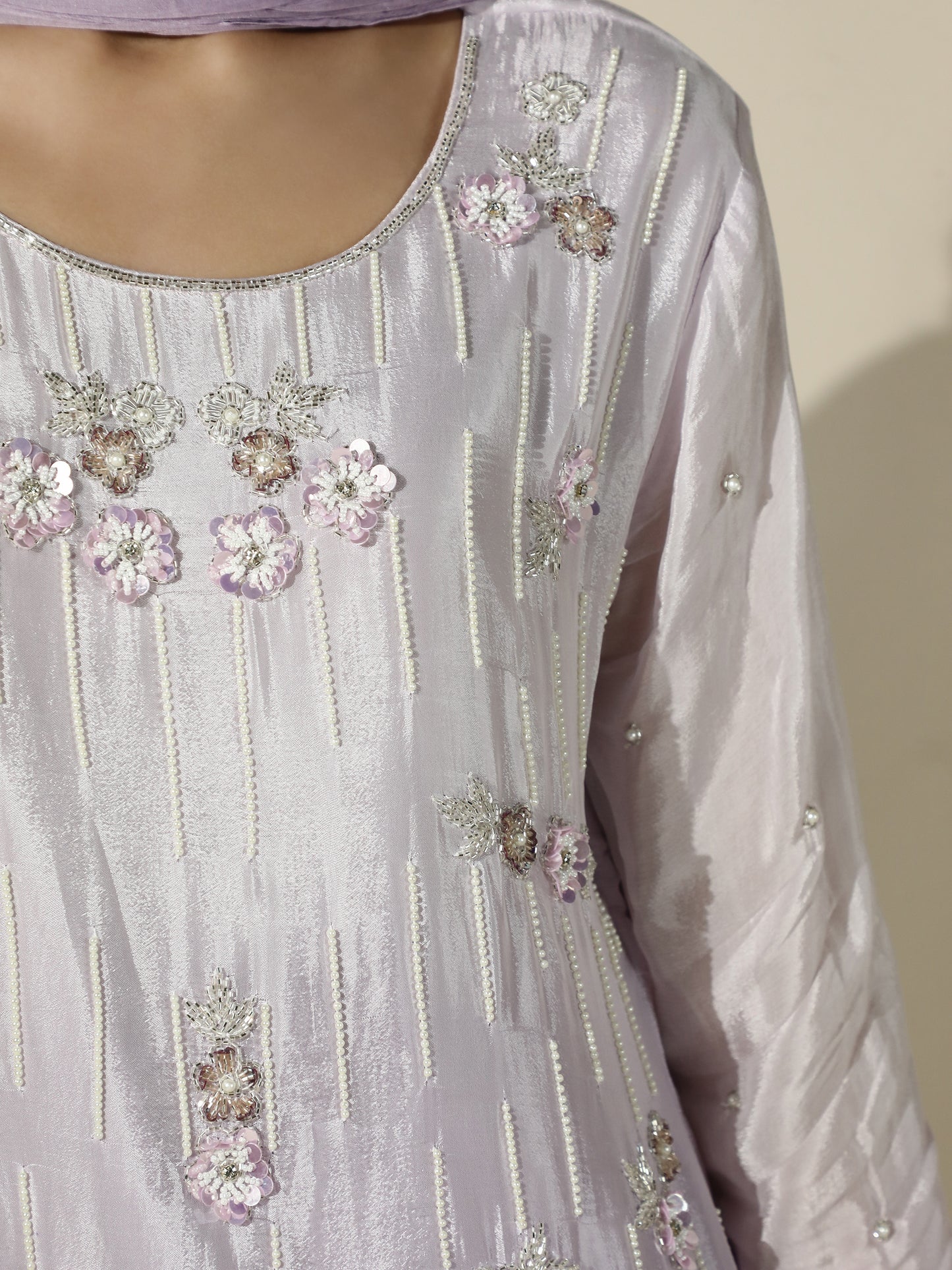 Ombre Suit Set with Flared Pant and Floral Pearl Handwork