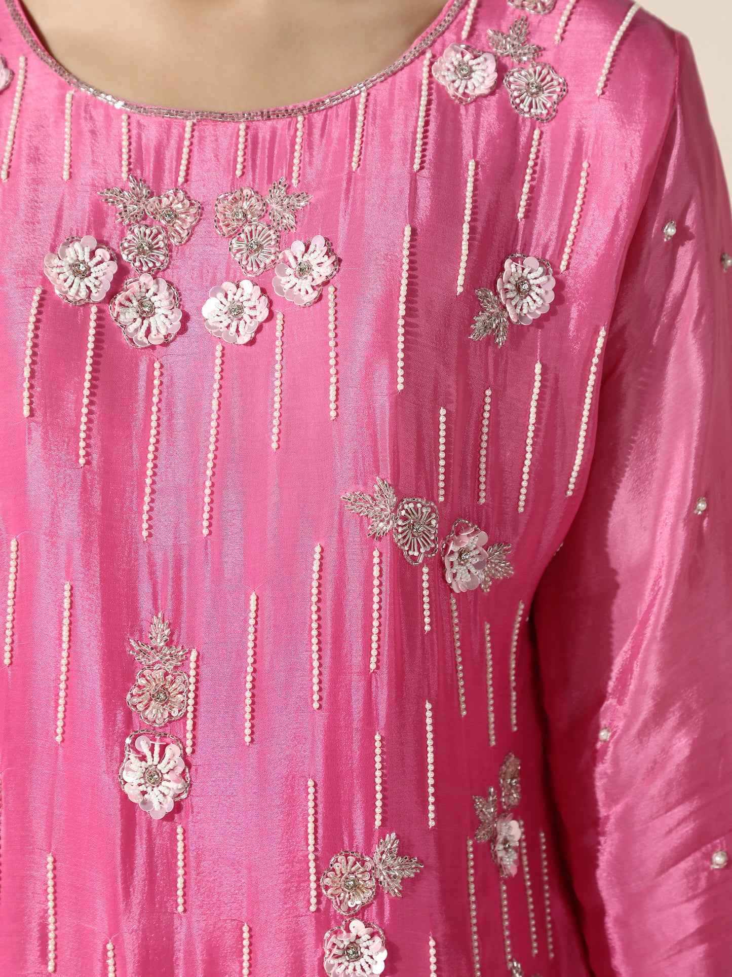 Ombre Suit Set with Flared Pant and Floral Pearl Handwork