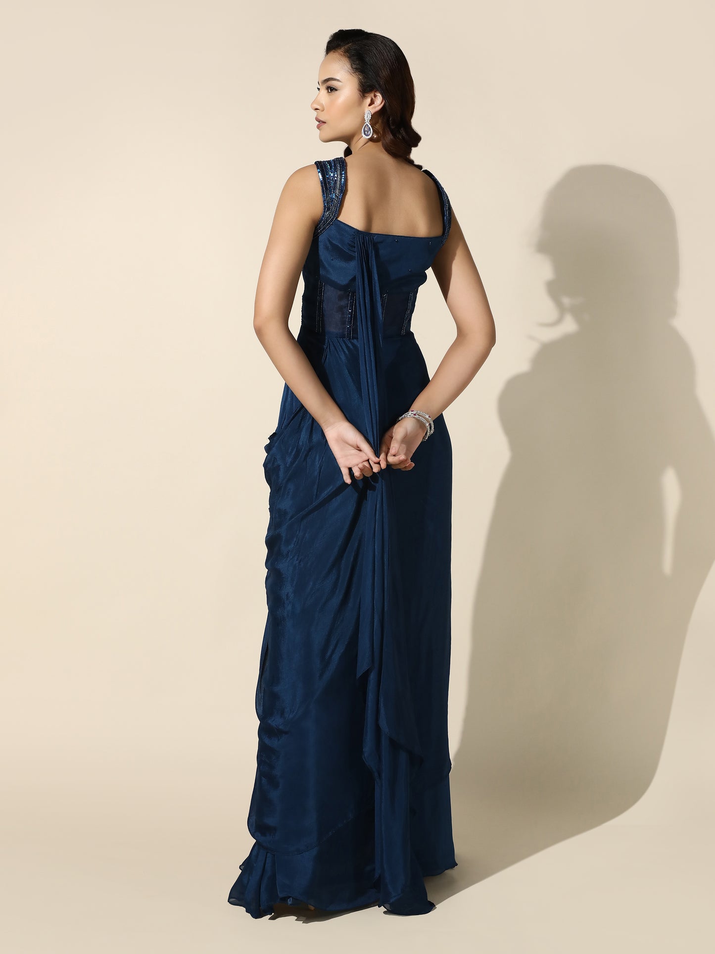 Midnight Blue Drape Corset Gown