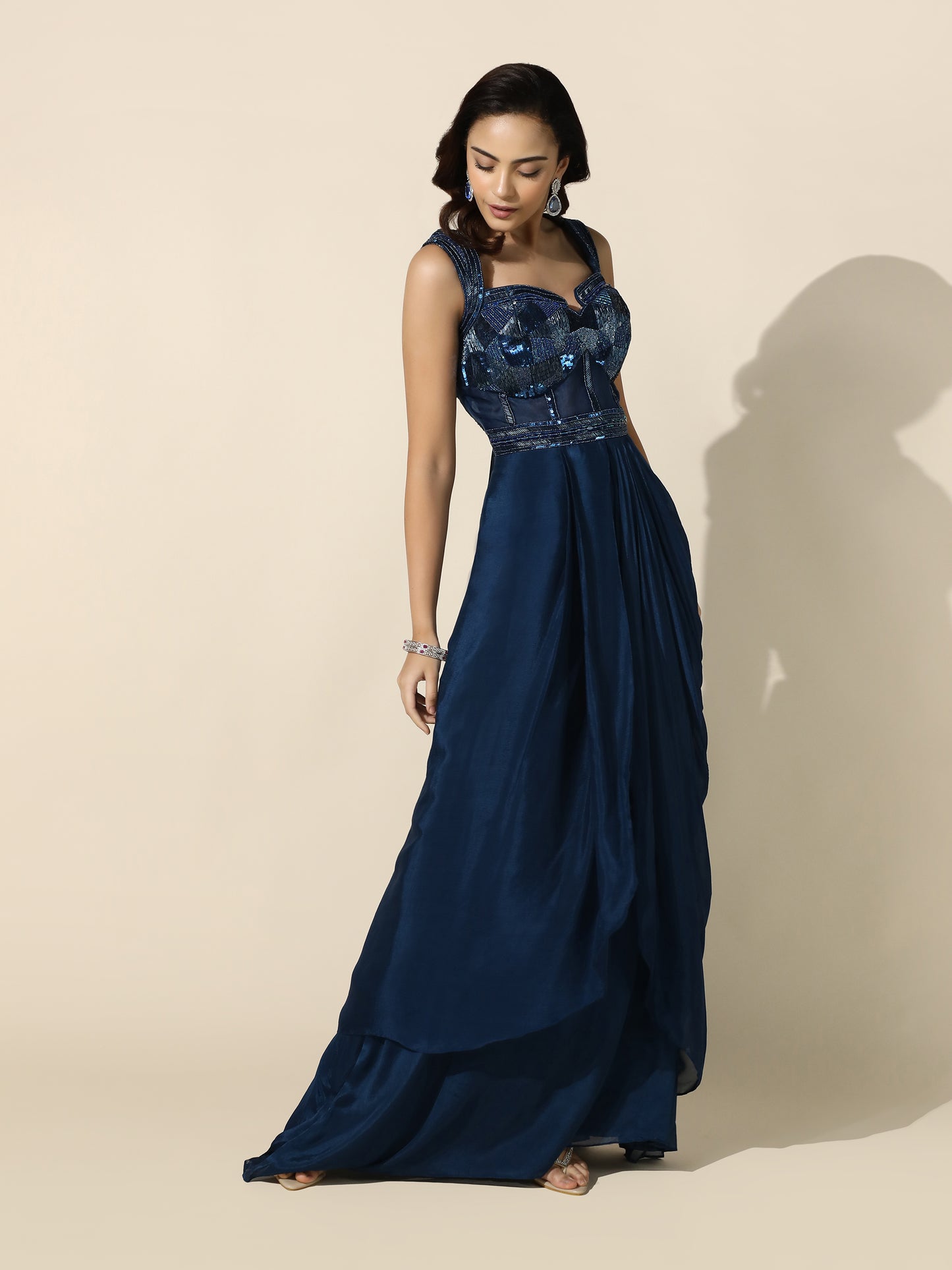 Midnight Blue Drape Corset Gown