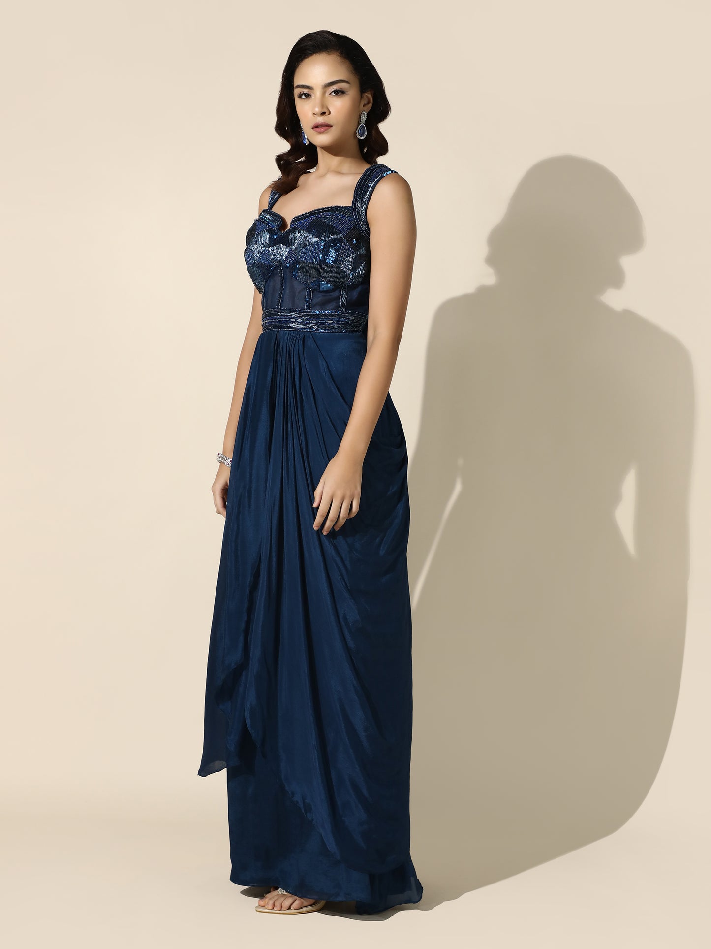 Midnight Blue Drape Corset Gown