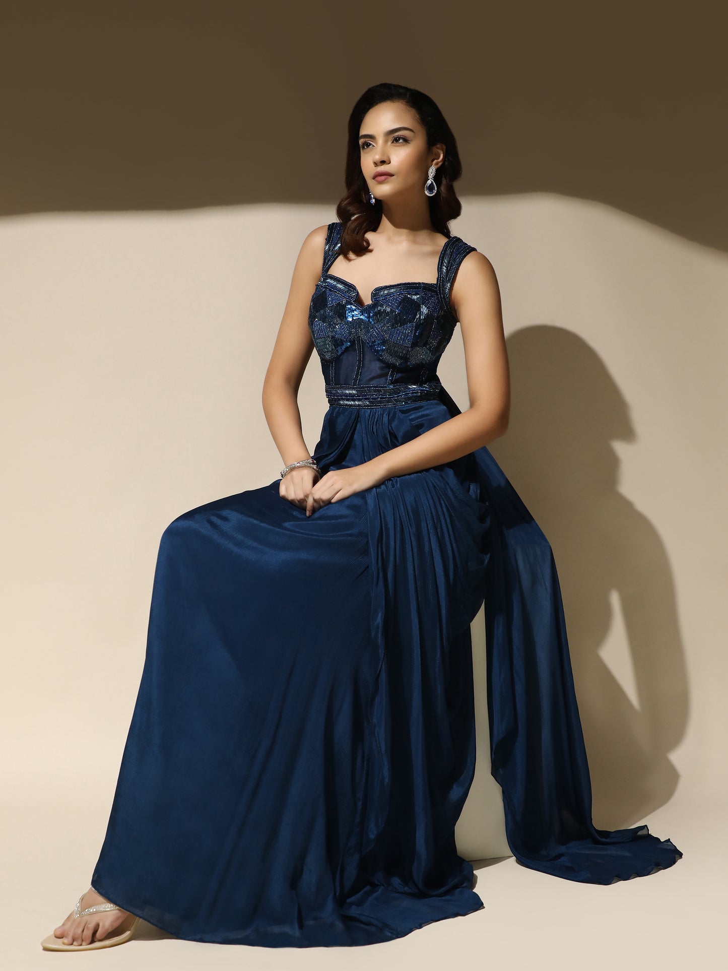 Midnight Blue Drape Corset Gown