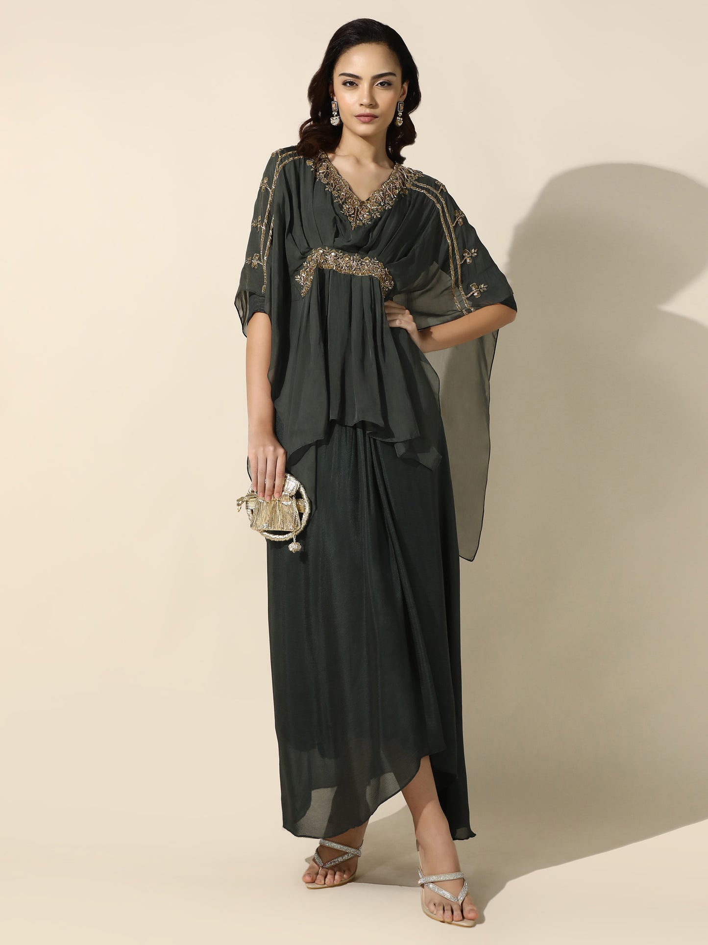 Kaftan Shrug and Solid Anarkali Set