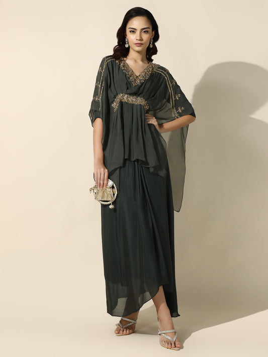 Kaftan Shrug and Solid Anarkali Set