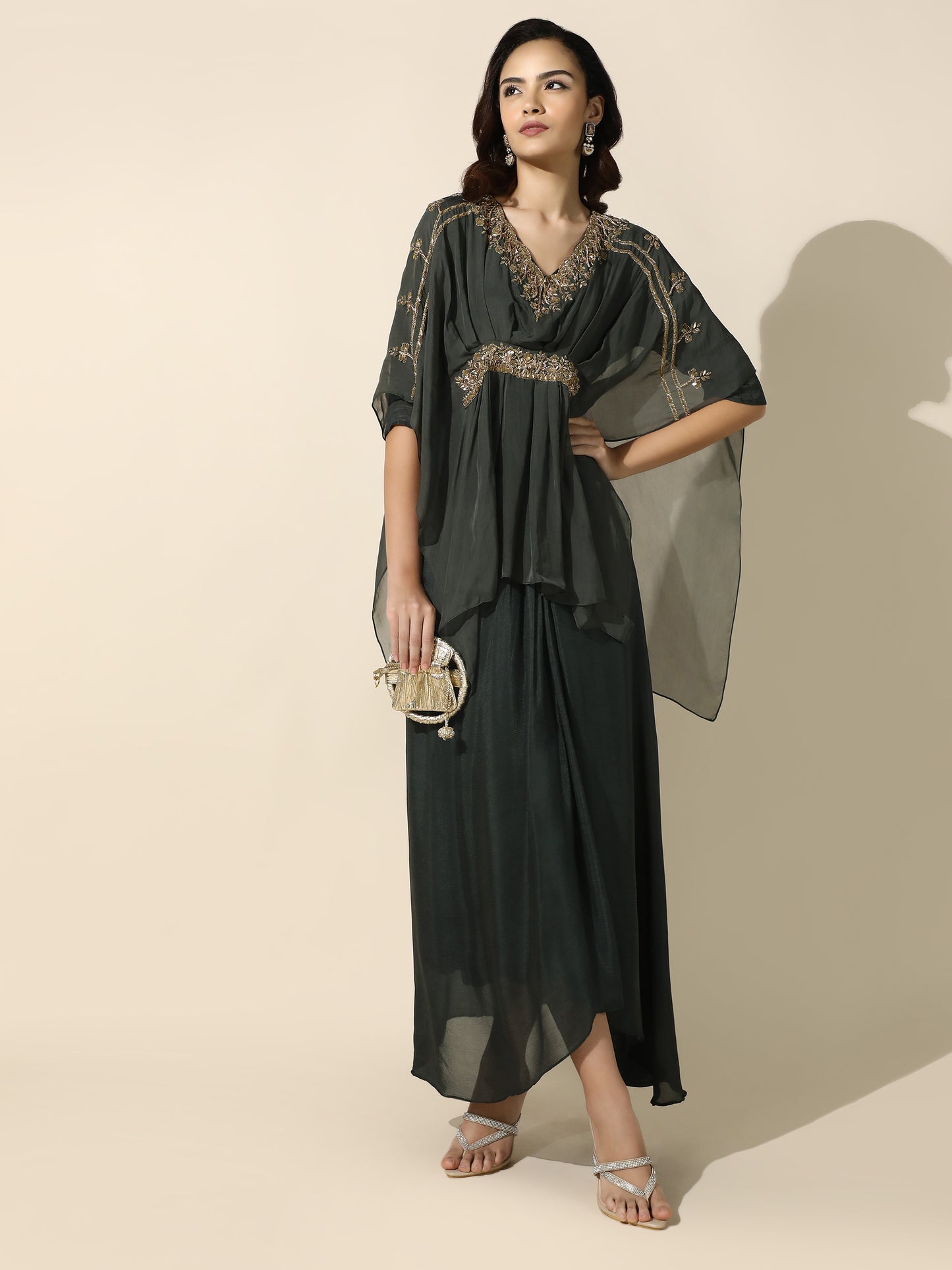 Kaftan Shrug and Solid Anarkali Set