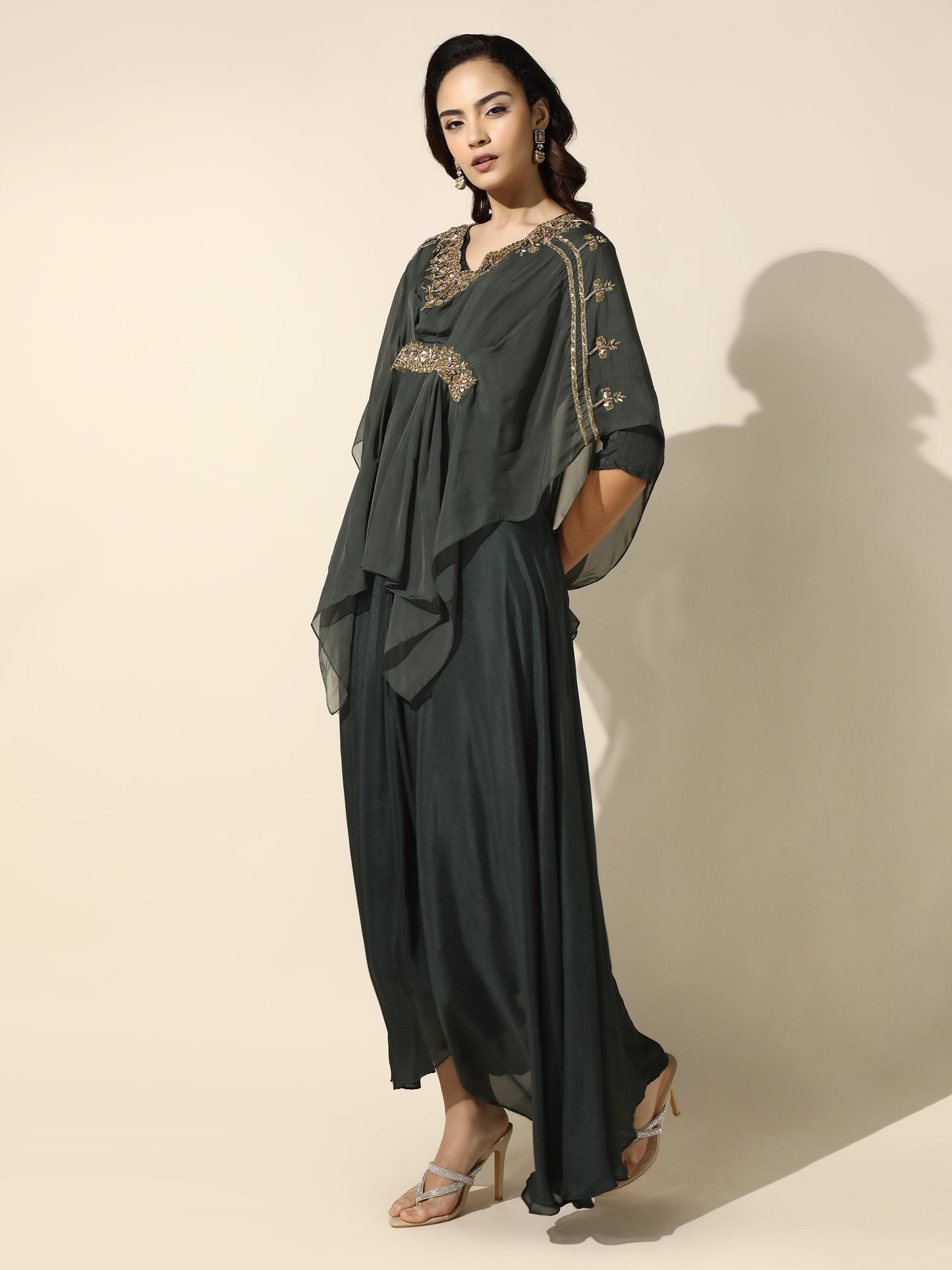 Kaftan Shrug and Solid Anarkali Set