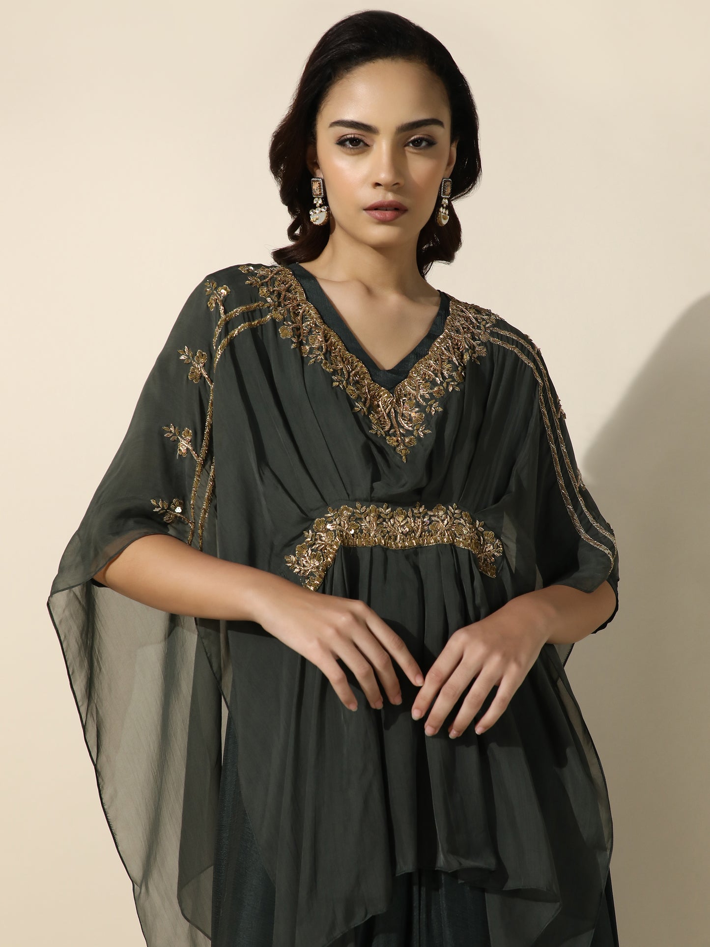 Kaftan Shrug and Solid Anarkali Set