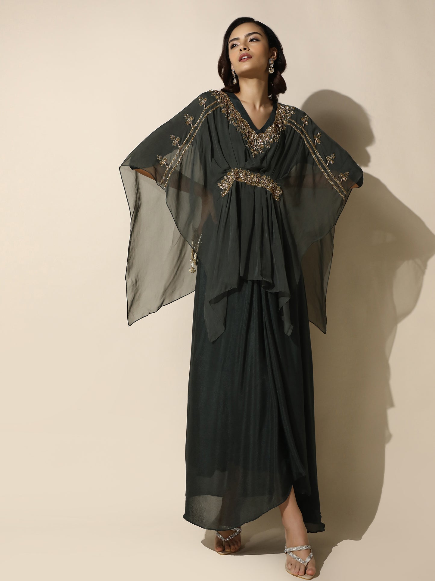 Kaftan Shrug and Solid Anarkali Set