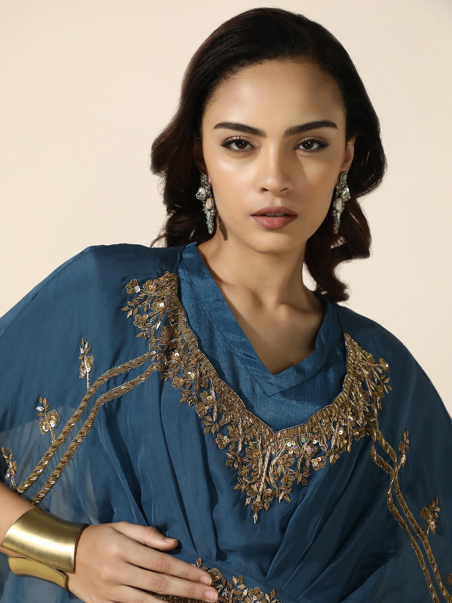 Kaftan Shrug and Solid Anarkali Set