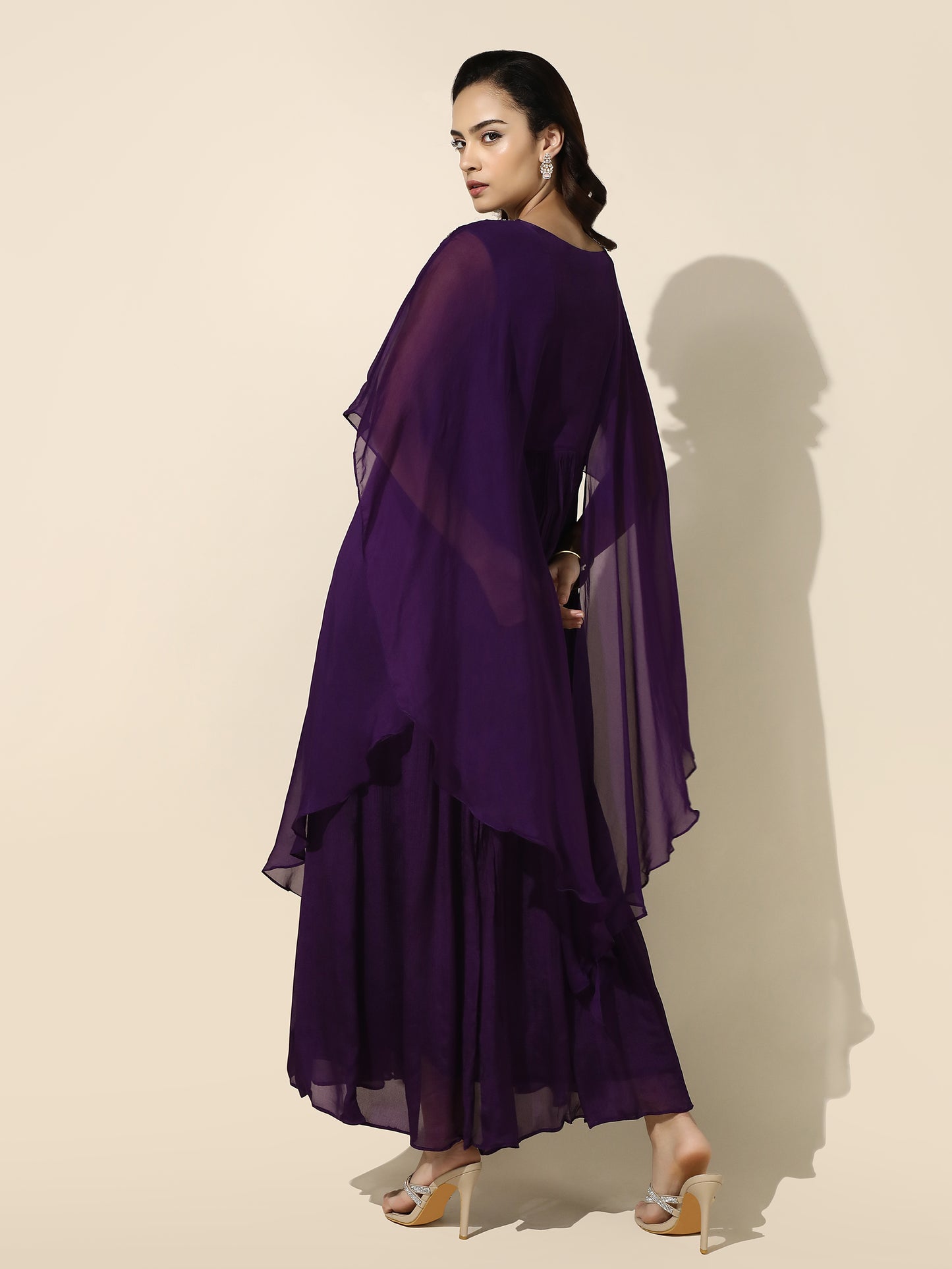 Purple Kaftan Set With Straight Bottom and Slip