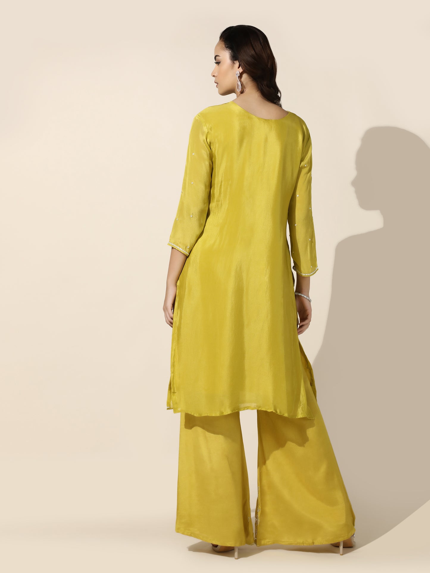 Yellow Floral Suit Set with Palazzo Pant