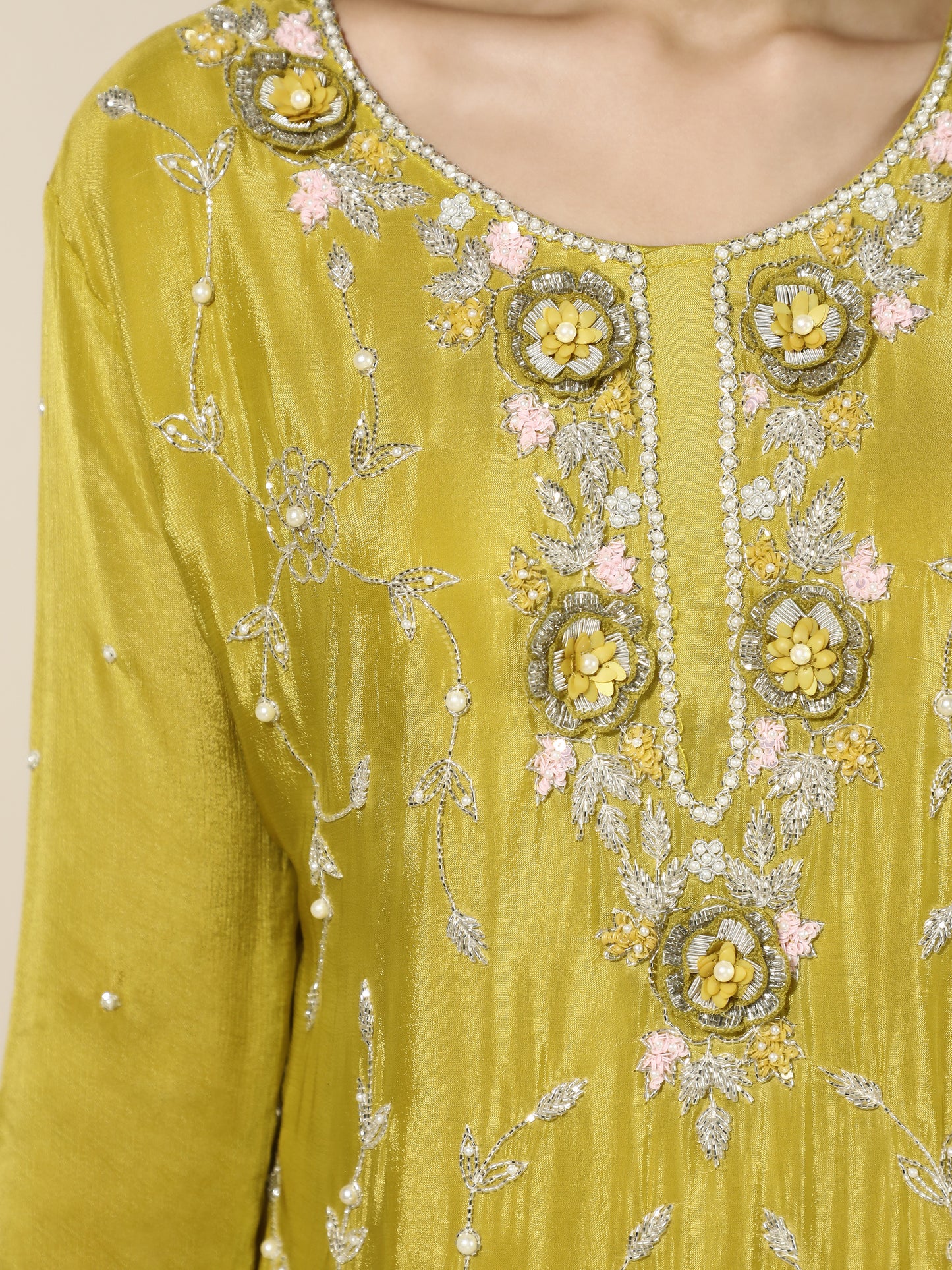 Yellow Floral Suit Set with Palazzo Pant