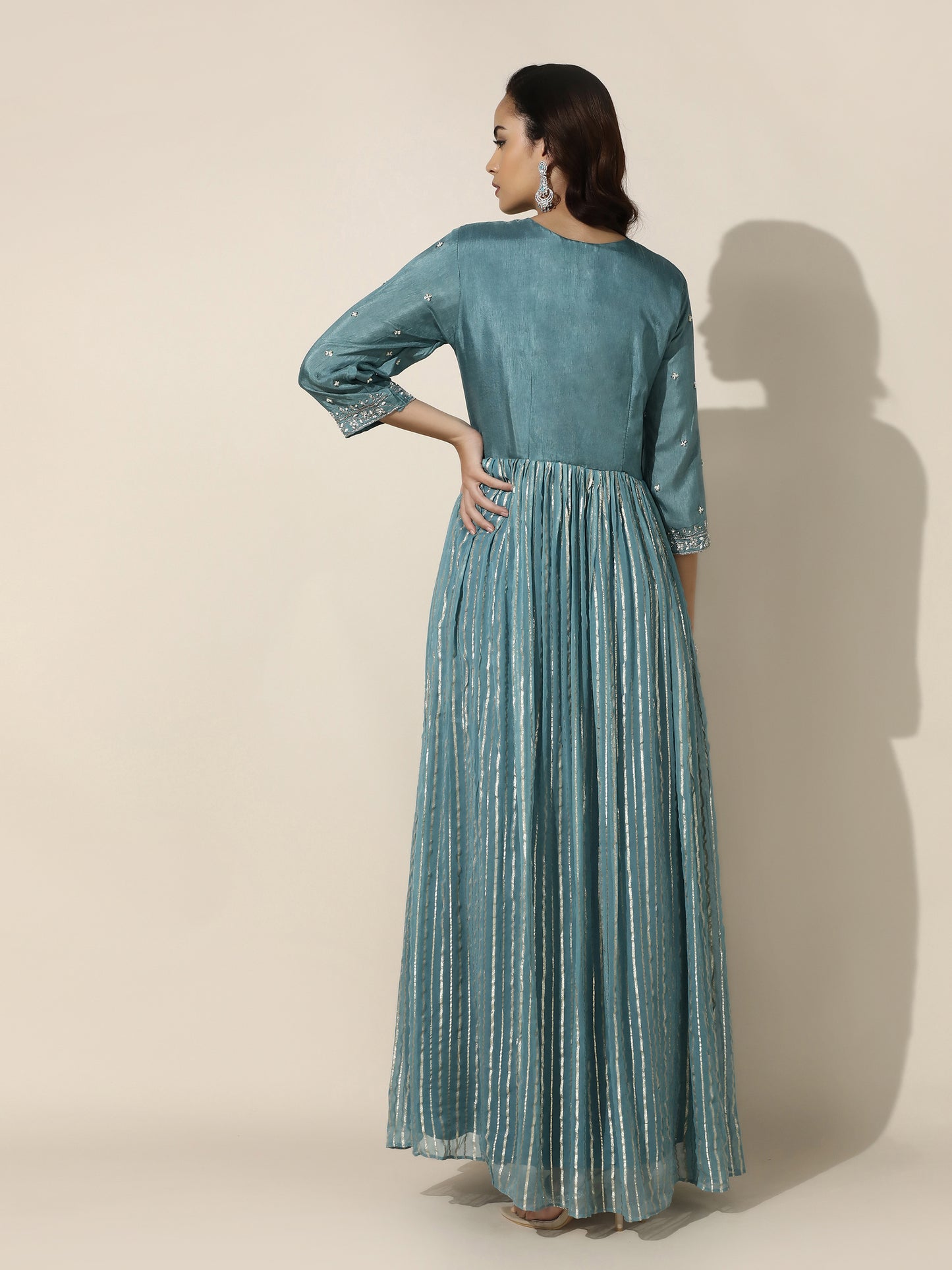 Sea Blue Anarkali Dress with Sheer Dupatta