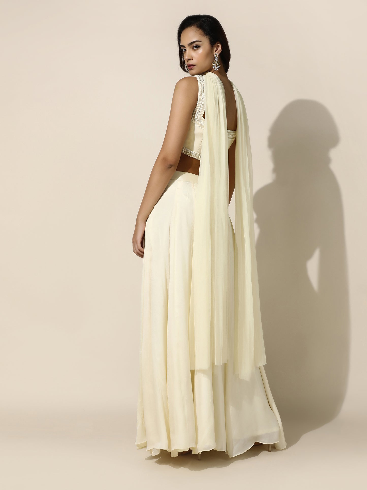 Ivory Pearl Work Cord-Set with Flared Pant and Choker Dupatta