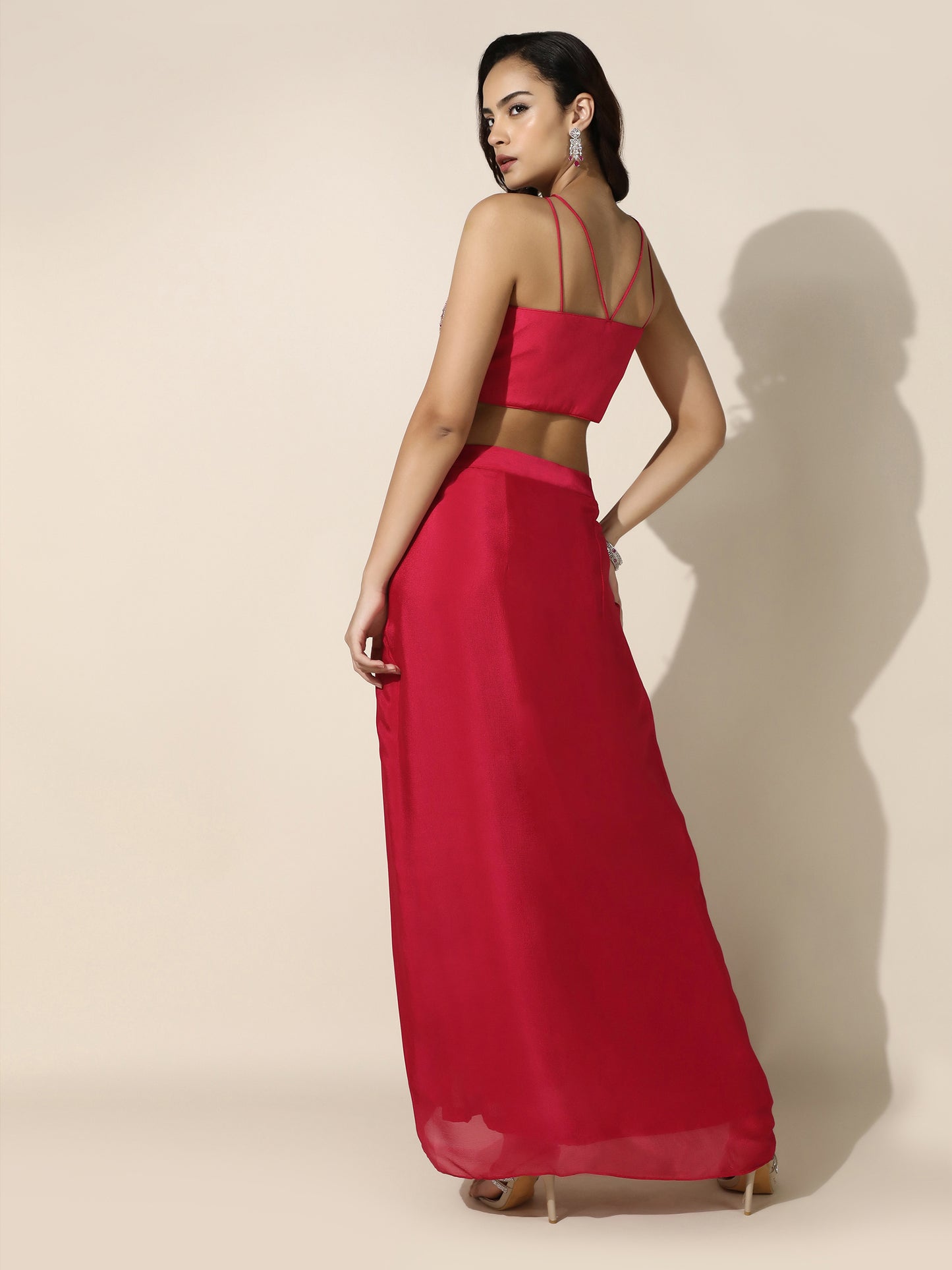 Hot Pink Haulter Drape Cord-Set With Sheer Cape