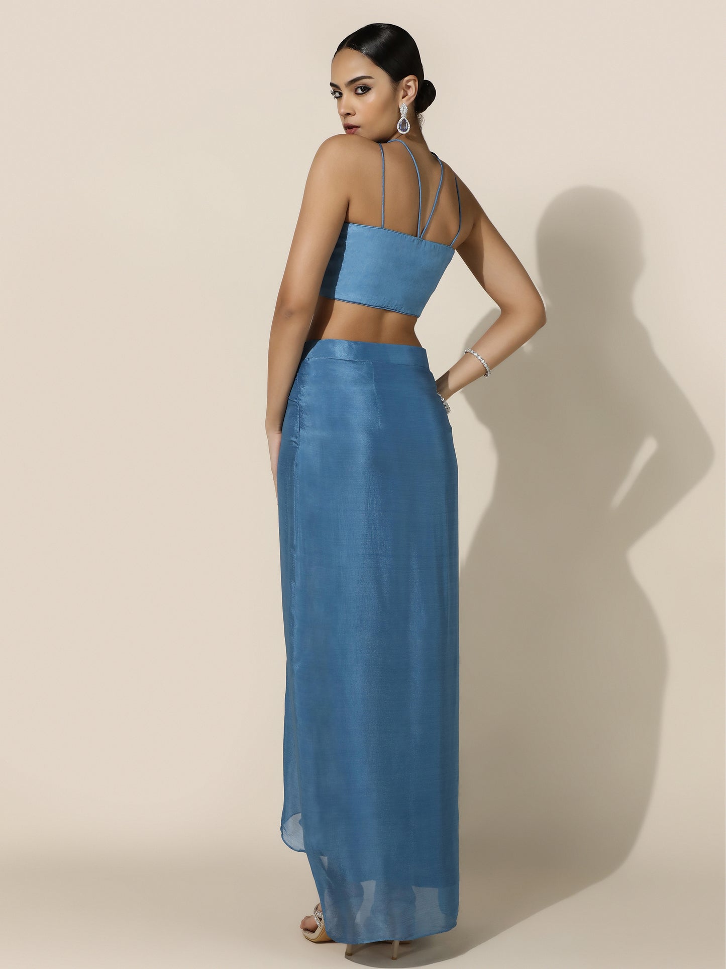 Blue Haulter Drape Cord-Set With Sheer Cape