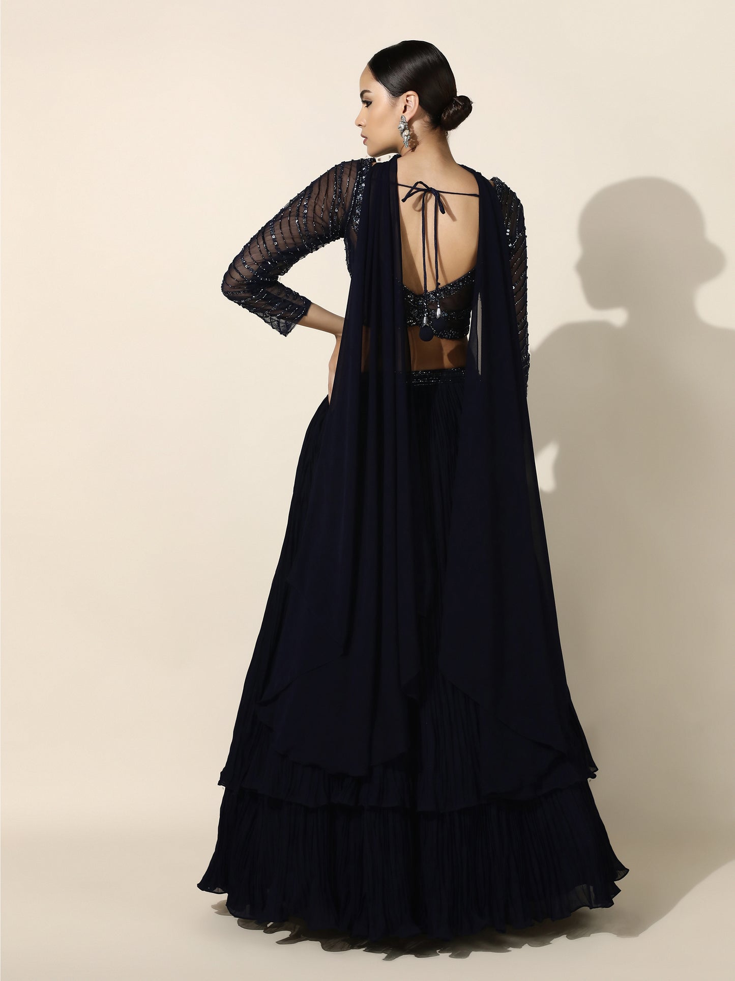 Midnight Blue Crushed Georgette Lehenga with Choker Dupatta