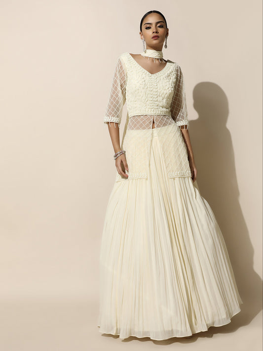 Ivory Indo-Western Jacket Style Lehenga with Choker Dupatta