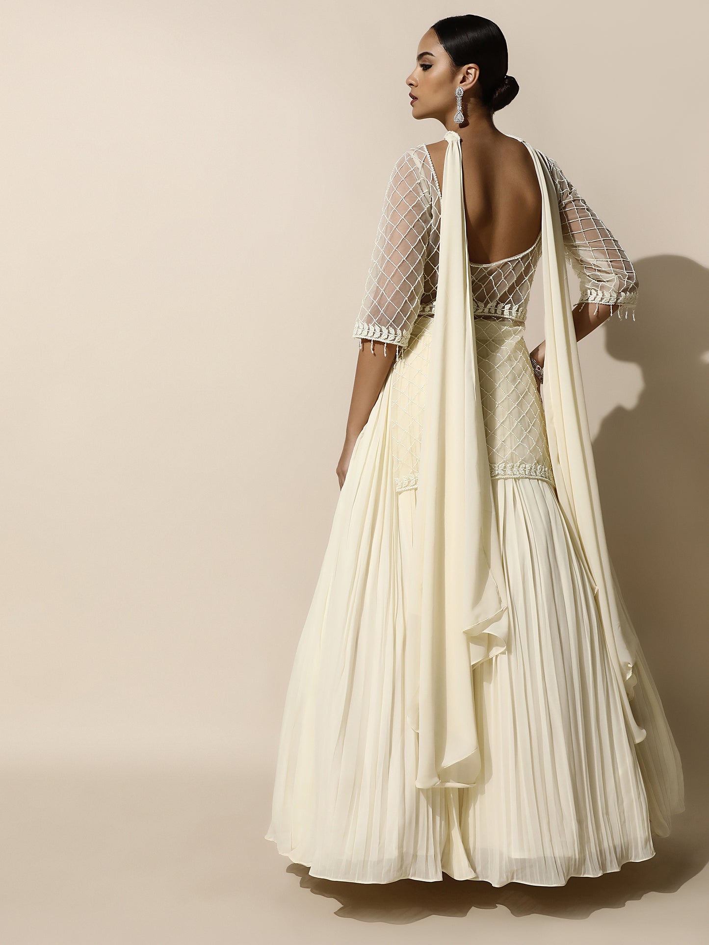 Ivory Indo-Western Jacket Style Lehenga with Choker Dupatta