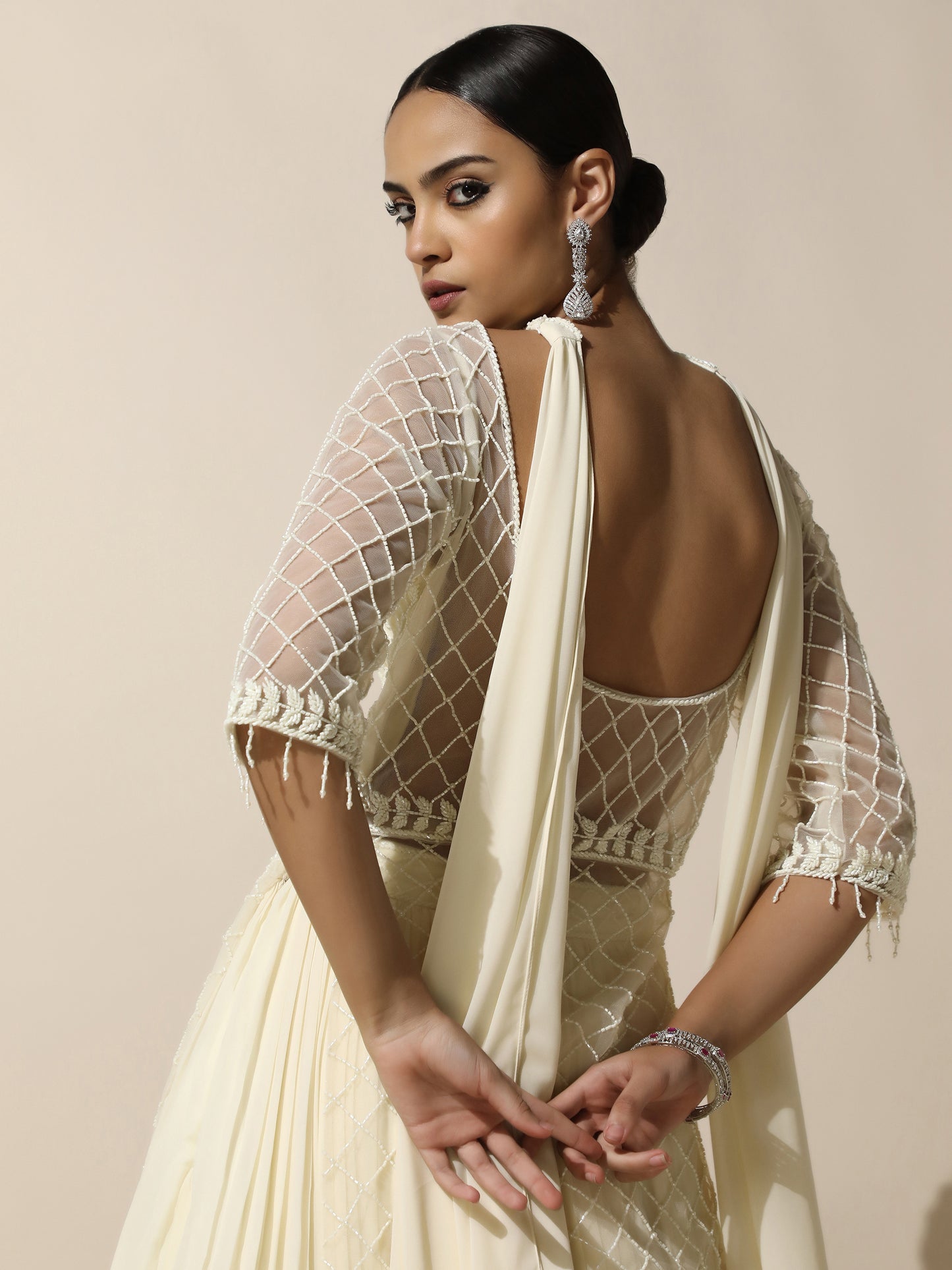 Ivory Indo-Western Jacket Style Lehenga with Choker Dupatta