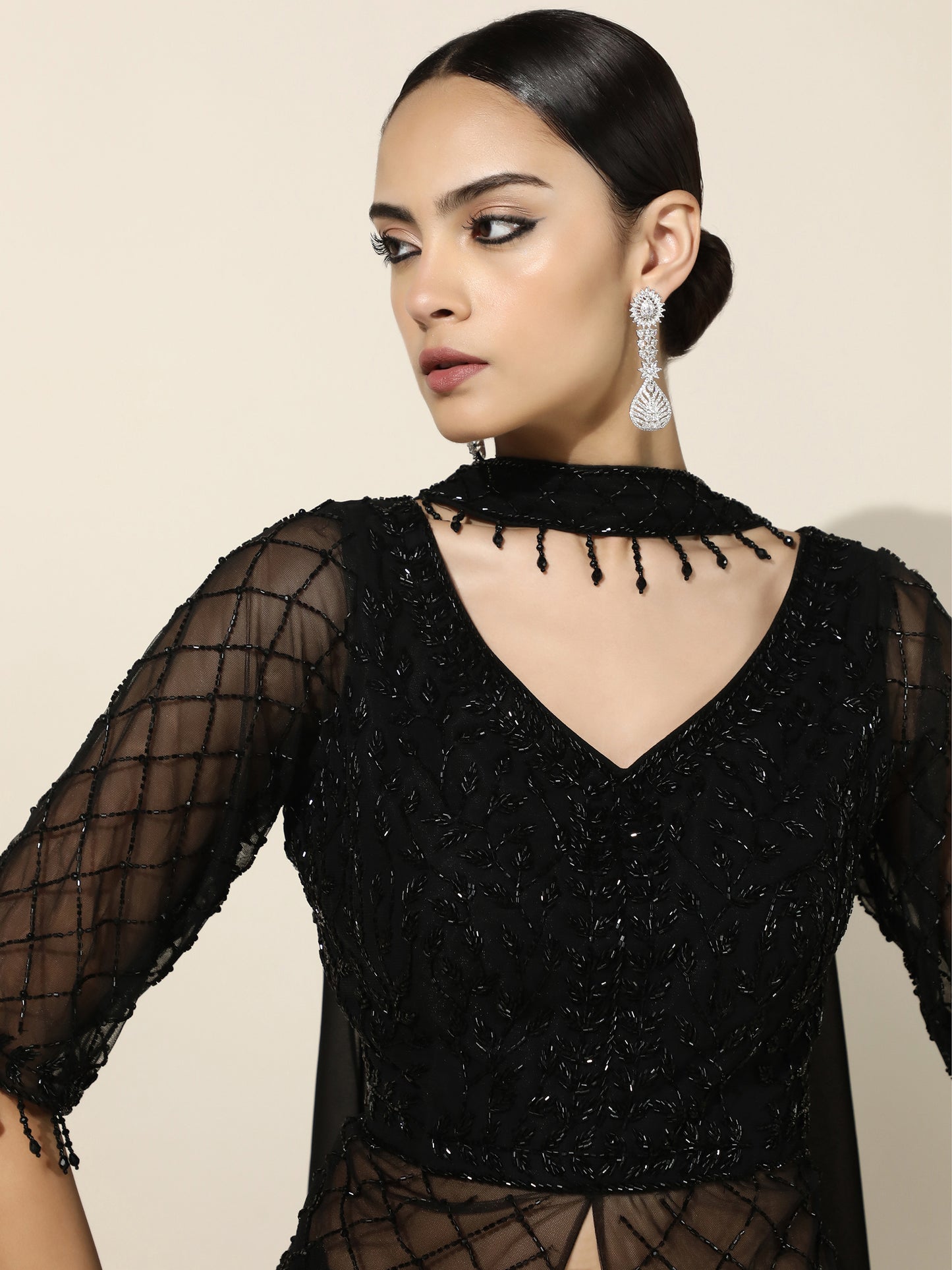 Black Indo-Western Jacket Style Lehenga with Choker Dupatta