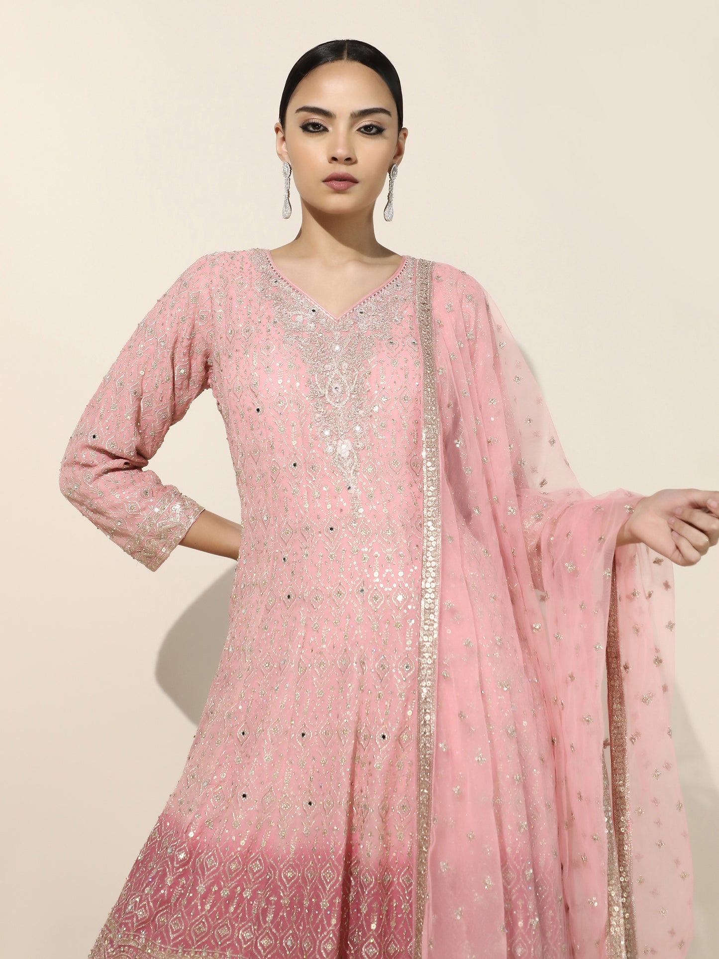 Rose and Pink Ombre Anarkali-Sharara Set