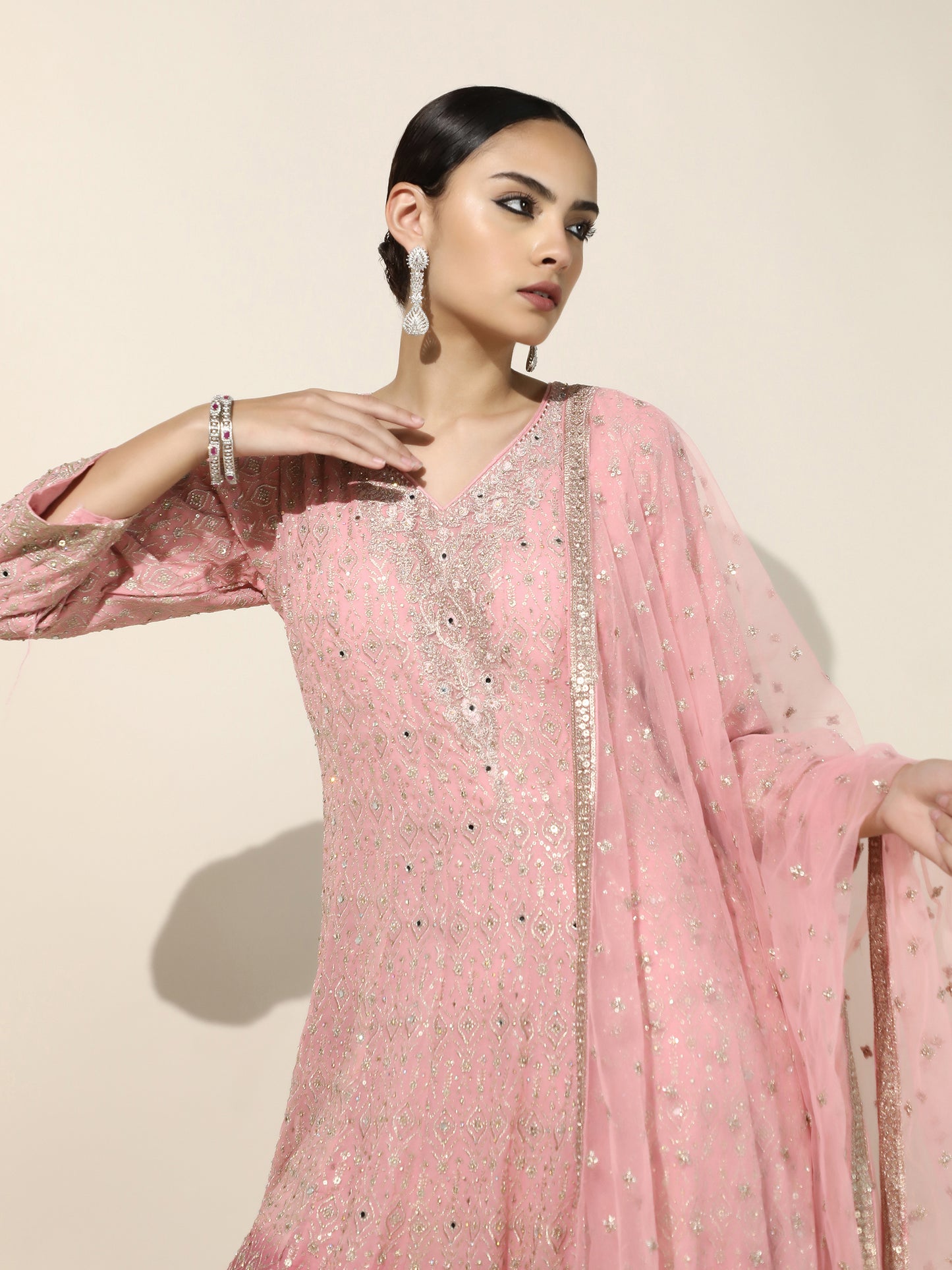 Rose and Pink Ombre Anarkali-Sharara Set