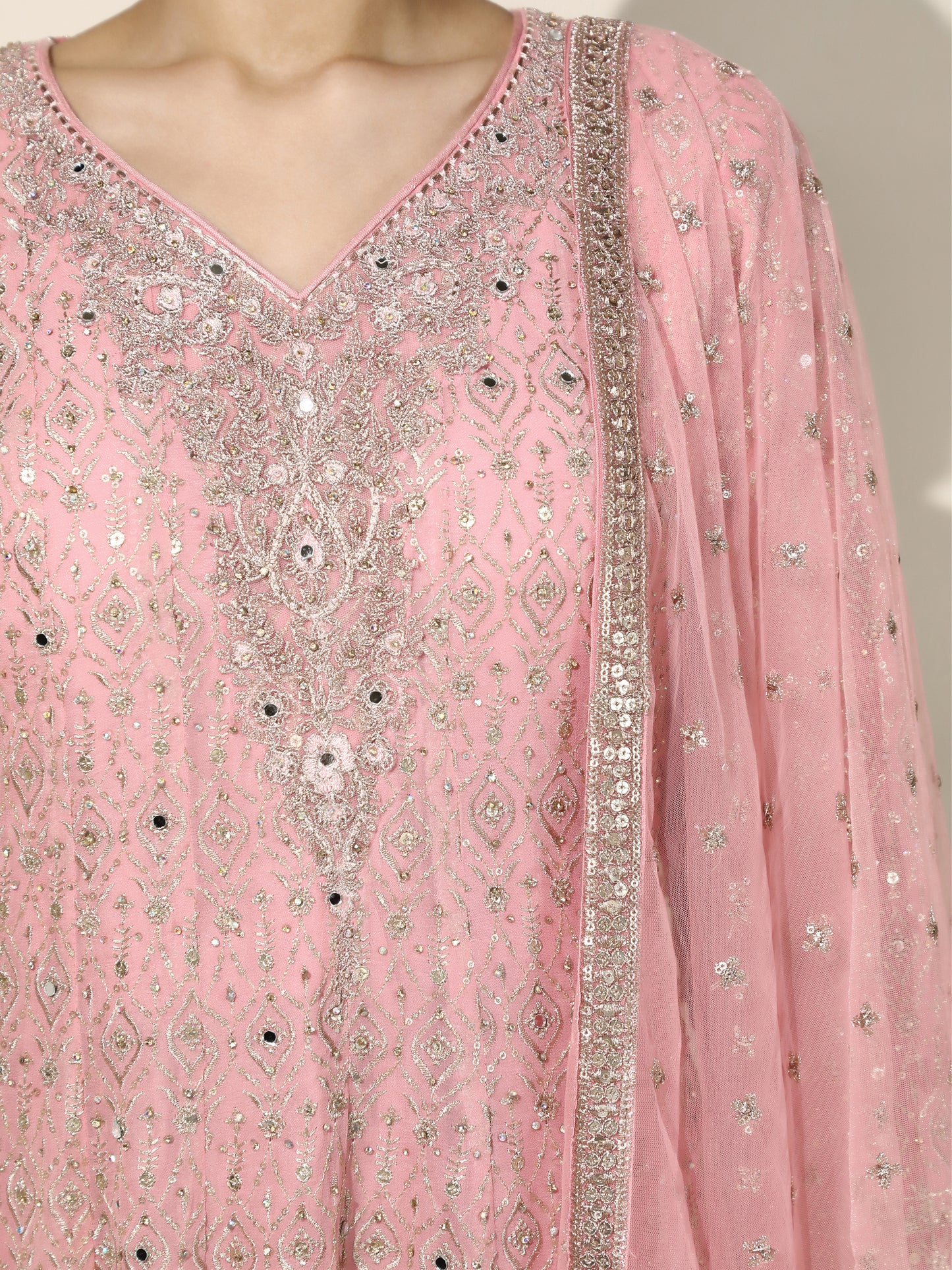 Rose and Pink Ombre Anarkali-Sharara Set