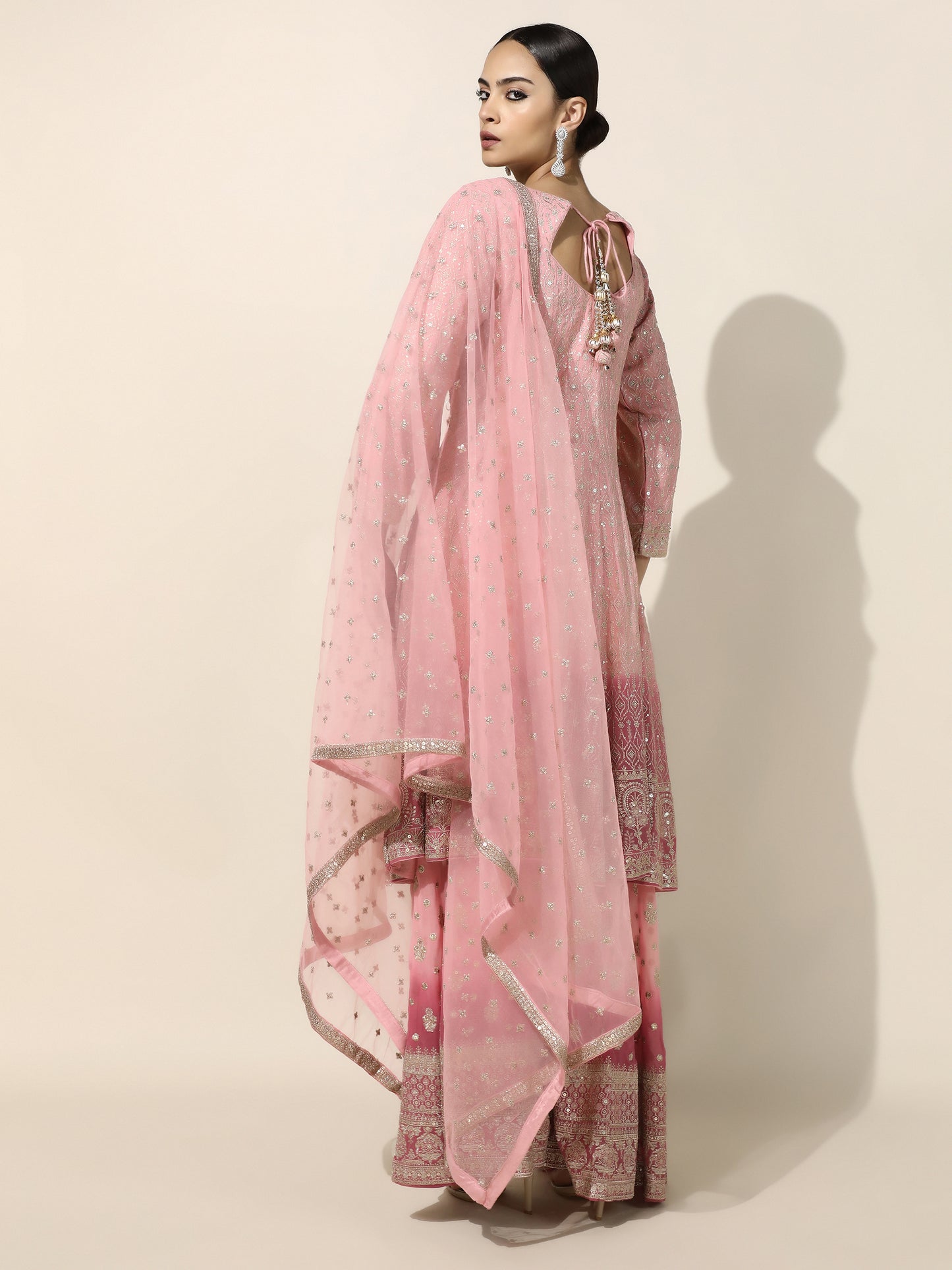 Rose and Pink Ombre Anarkali-Sharara Set