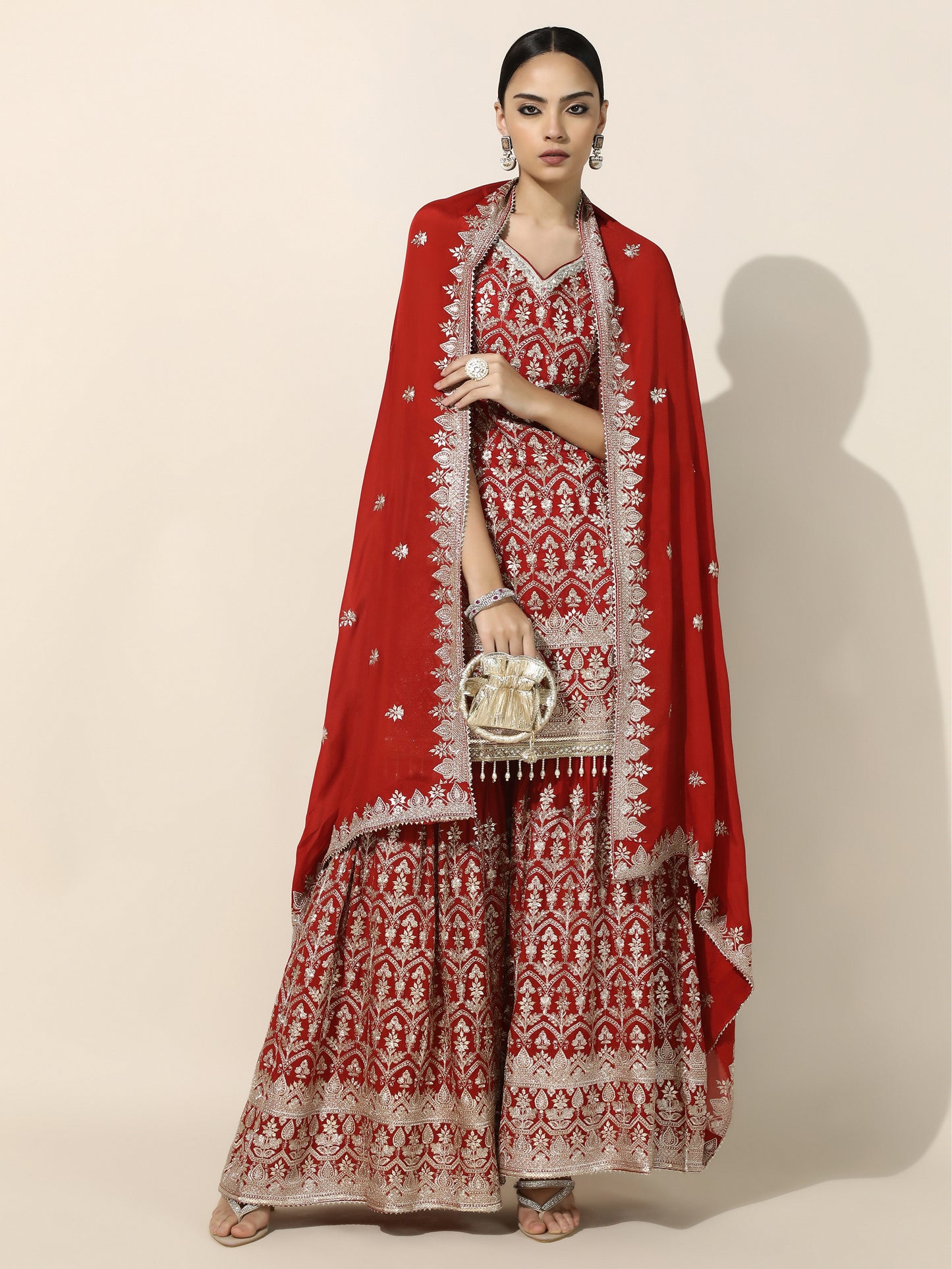 Rust Gharara Set with Silver Zari Embroidery and Georgette Dupatta