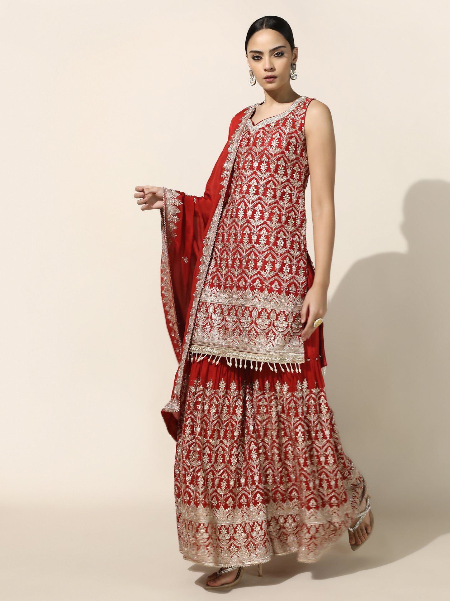 Rust Gharara Set with Silver Zari Embroidery and Georgette Dupatta