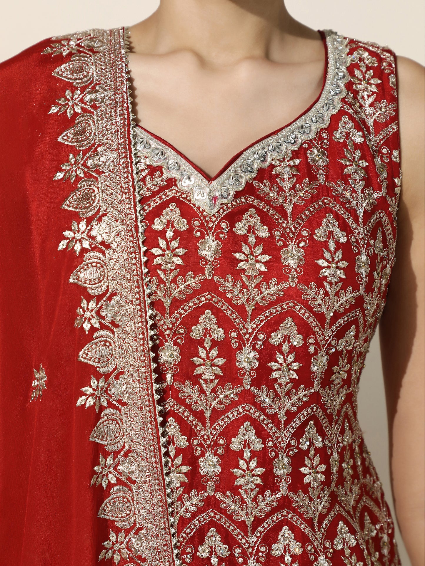 Rust Gharara Set with Silver Zari Embroidery and Georgette Dupatta