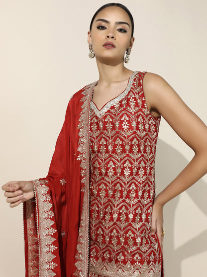 Rust Gharara Set with Silver Zari Embroidery and Georgette Dupatta
