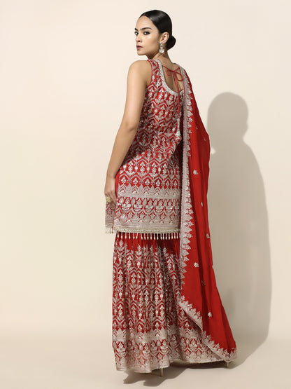 Rust Gharara Set with Silver Zari Embroidery and Georgette Dupatta