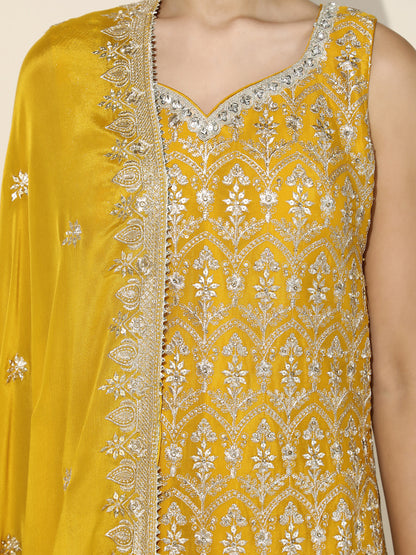 Yellow Gharara Set with Silver Zari Embroidery and Georgette Dupatta